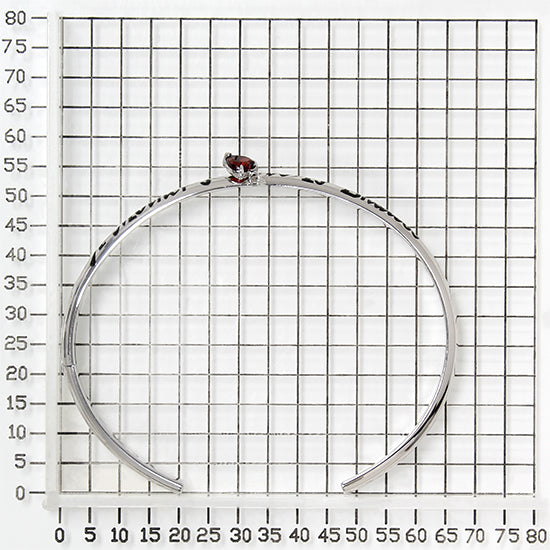 925 STERLING SILVER CUFF BANGLE WITH GARNET HEART