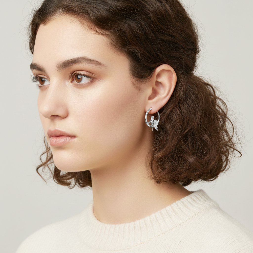 925 STERLING SILVER CUPID EARRINGS WITH CUBIC ZIRCONIA