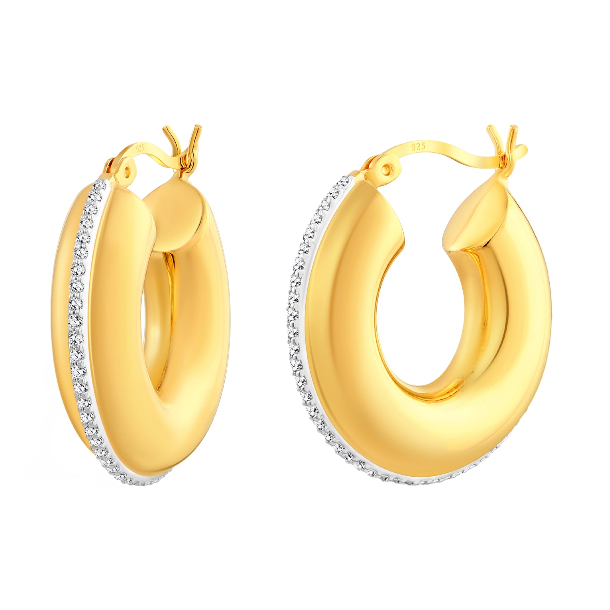 925 STERLING SILVER HOOP EARRINGS WITH CUBIC ZIRCONIA