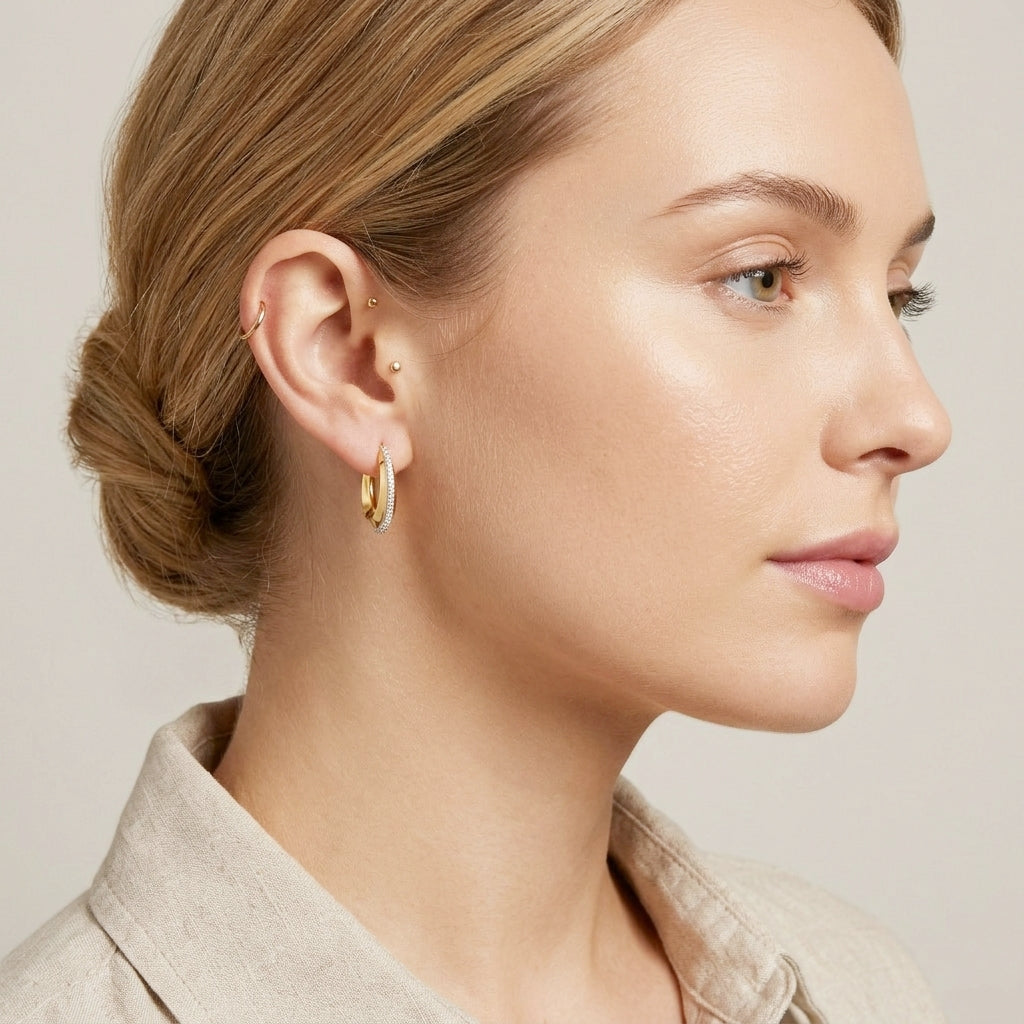 925 STERLING SILVER HOOP EARRINGS WITH CUBIC ZIRCONIA