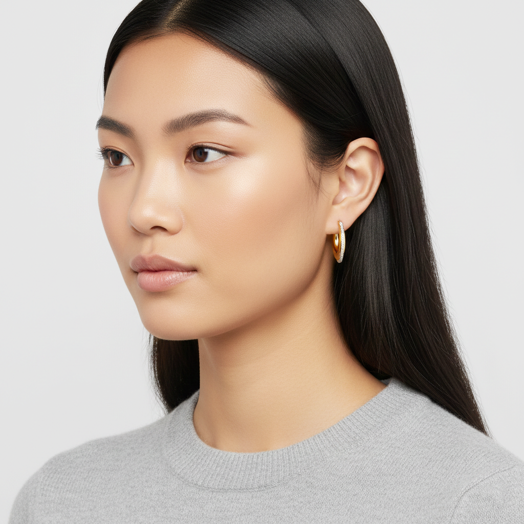 925 STERLING SILVER HOOP EARRINGS WITH CUBIC ZIRCONIA