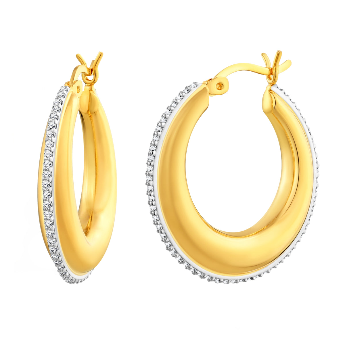 925 STERLING SILVER HOOP EARRINGS WITH CUBIC ZIRCONIA