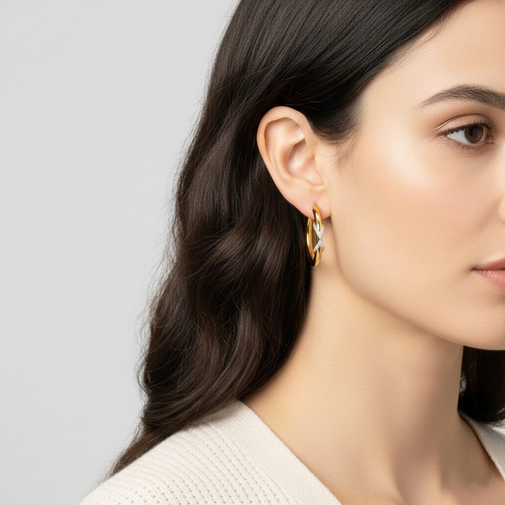 925 STERLING SILVER HOOP EARRINGS WITH CUBIC ZIRCONIA