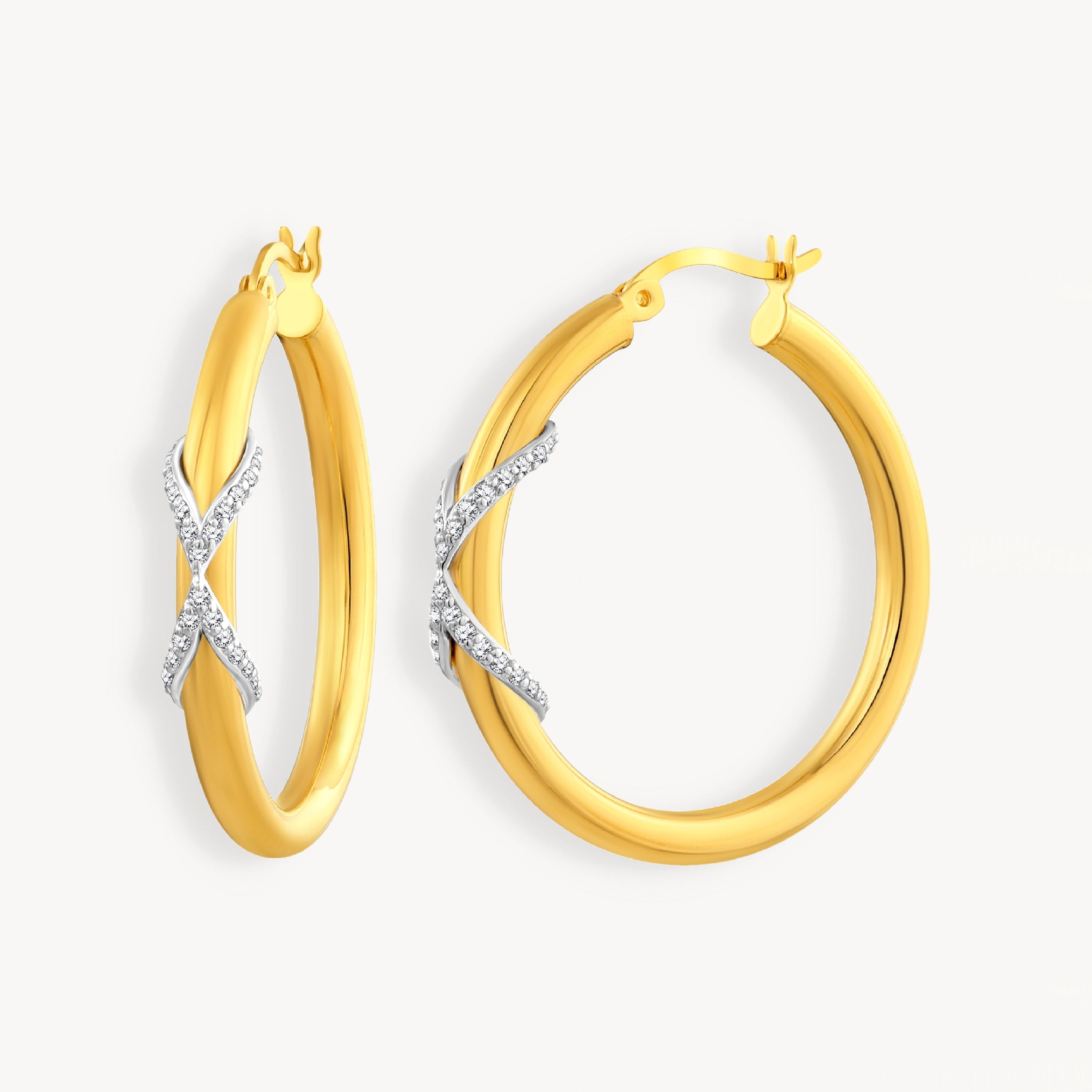925 STERLING SILVER HOOP EARRINGS WITH CUBIC ZIRCONIA