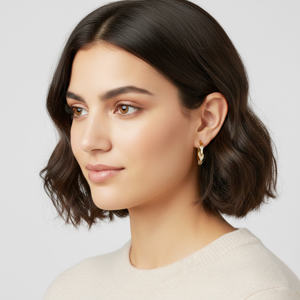 925 STERLING SILVER HOOP EARRINGS WITH CUBIC ZIRCONIA