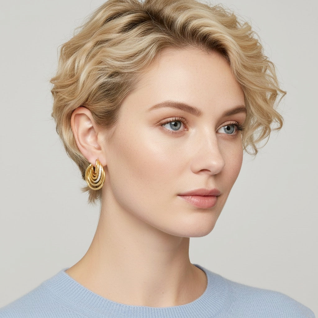925 STERLING SILVER HOOP EARRINGS WITH CUBIC ZIRCONIA