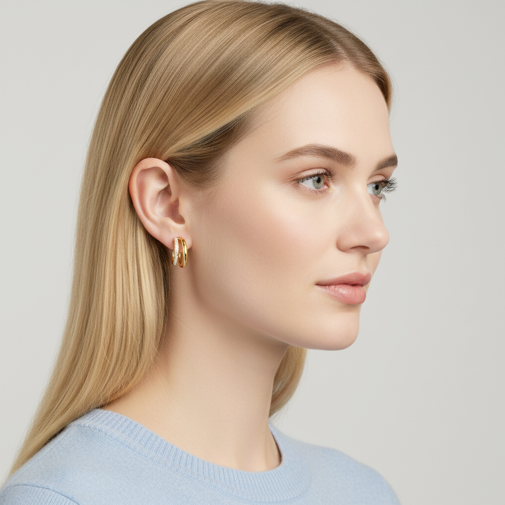 925 STERLING SILVER HOOP EARRINGS WITH CUBIC ZIRCONIA