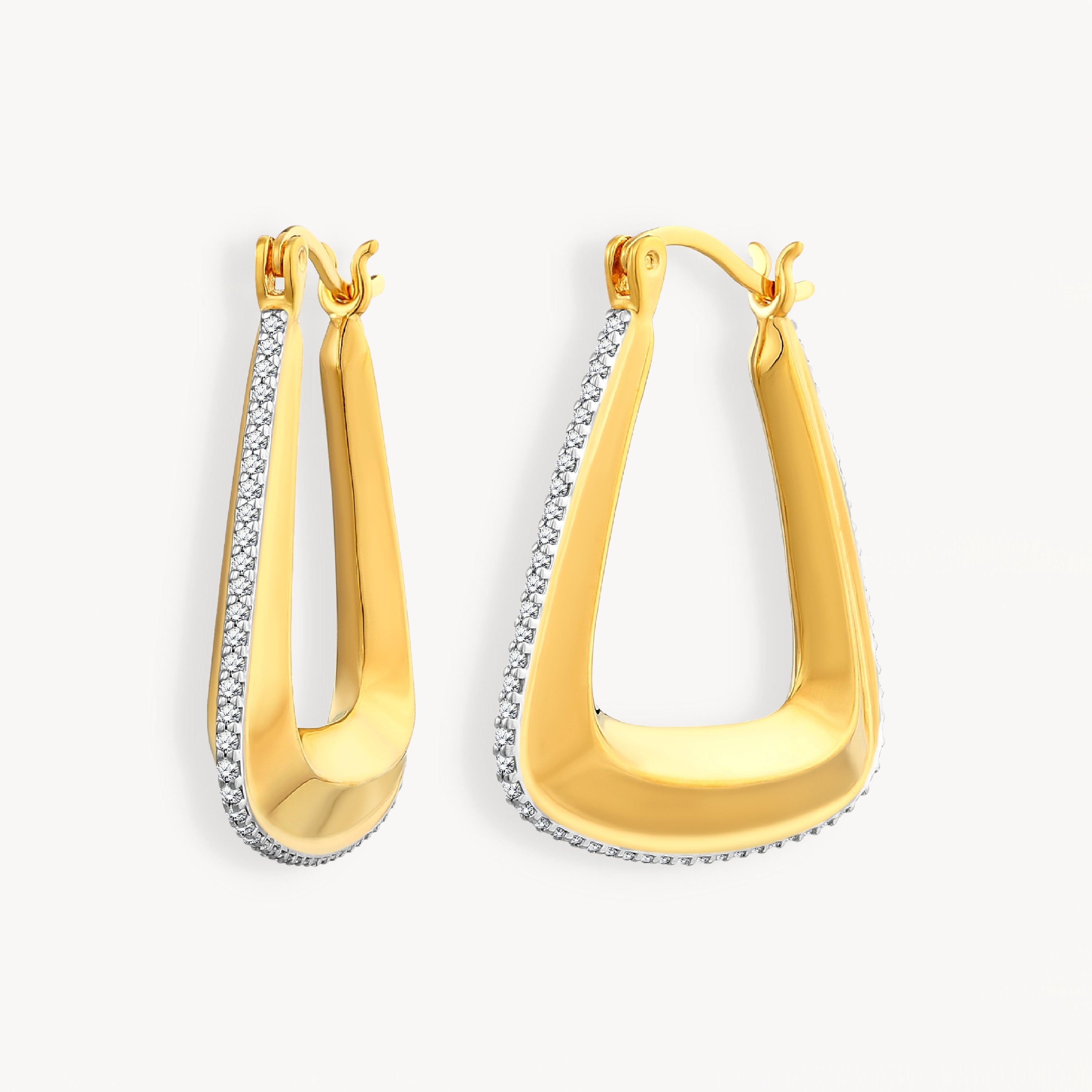 925 STERLING SILVER TRIANGULAR HOOP EARRINGS WITH CUBIC ZIRCONIA