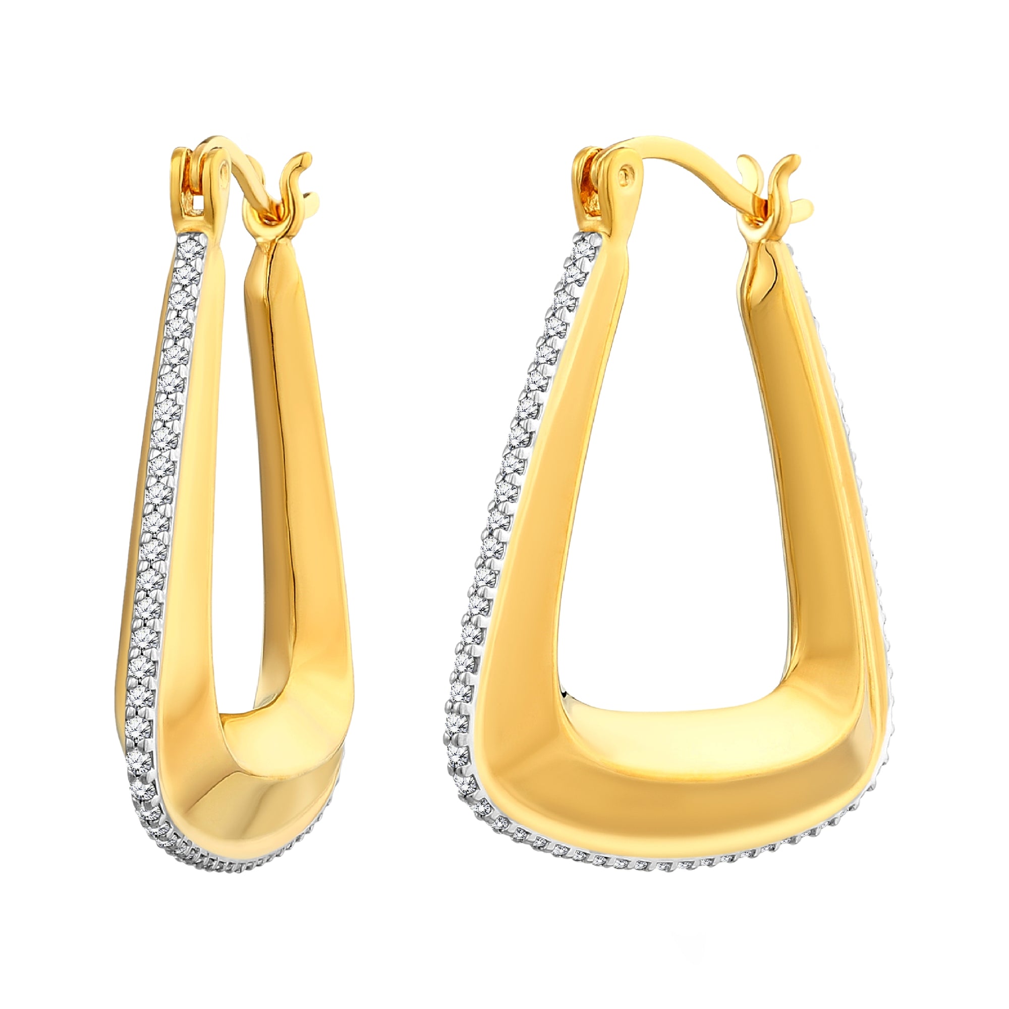 925 STERLING SILVER TRIANGULAR HOOP EARRINGS WITH CUBIC ZIRCONIA