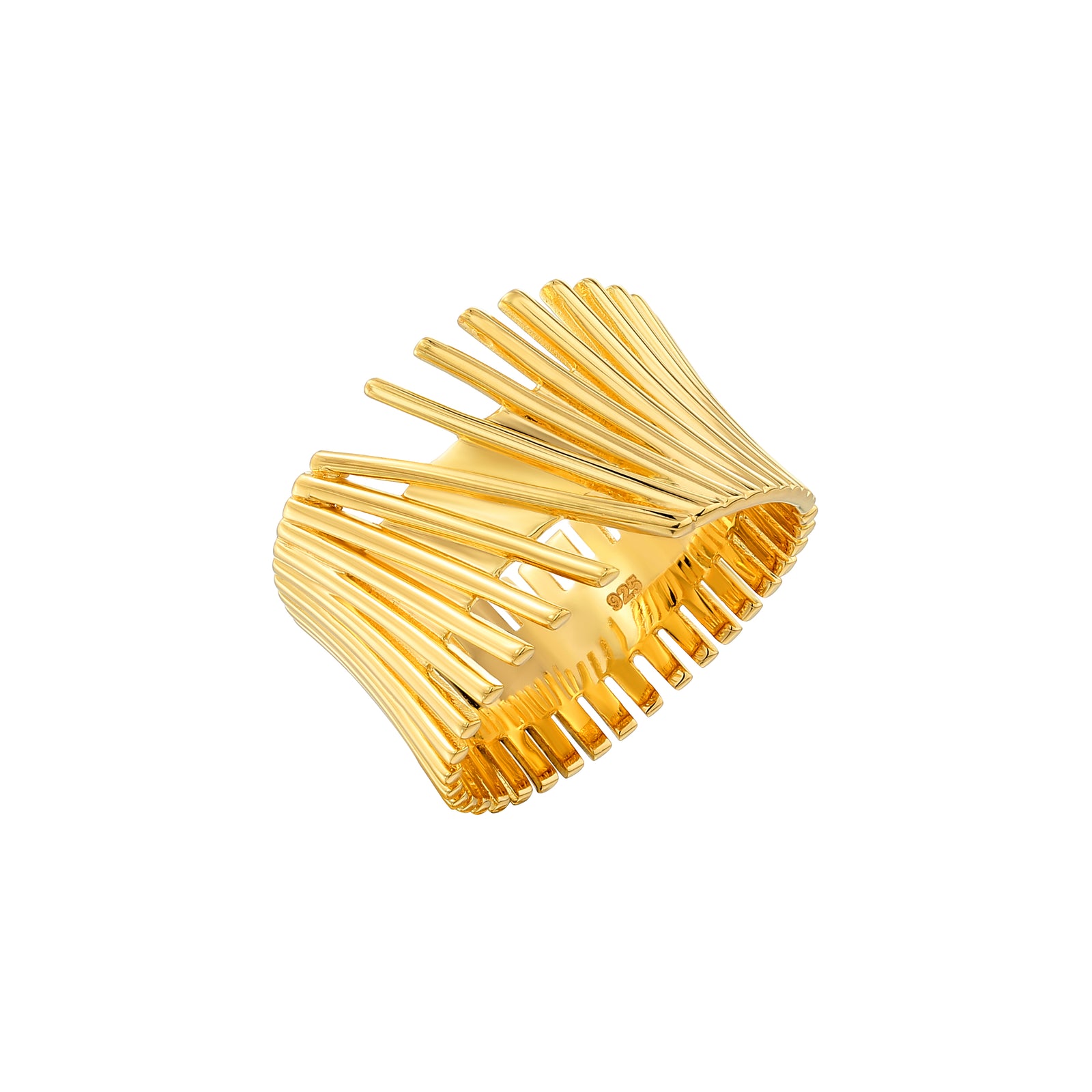 925 Sterling Silver with 14K Gold Plated Stacked Bar Cage Ring