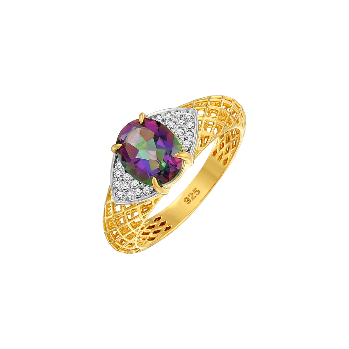 925 STERLING SILVER MESH RING WITH MYSTIC TOPAZ