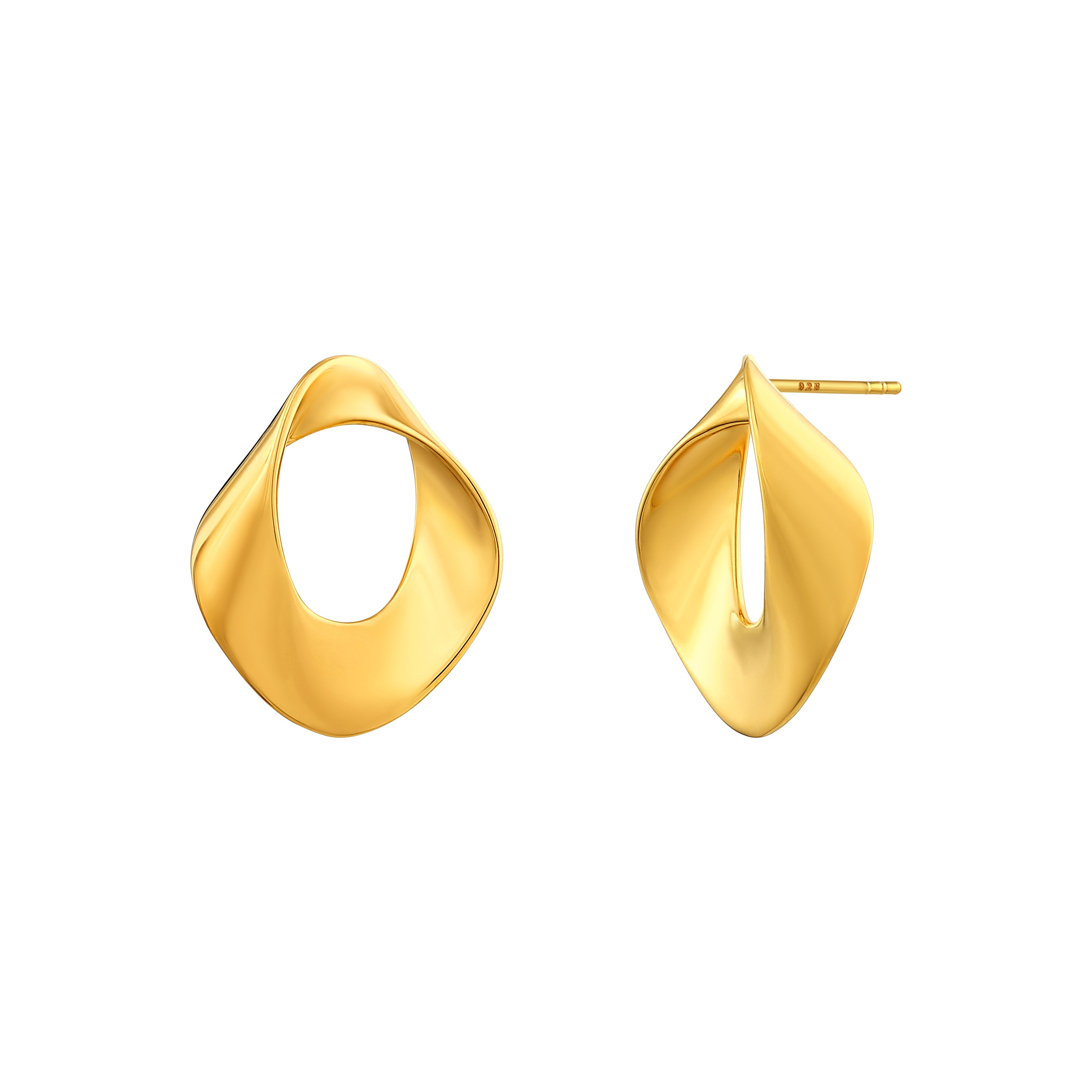 925 Sterling Silver with 14K Gold Plated Oval, Curved Shape Earrings