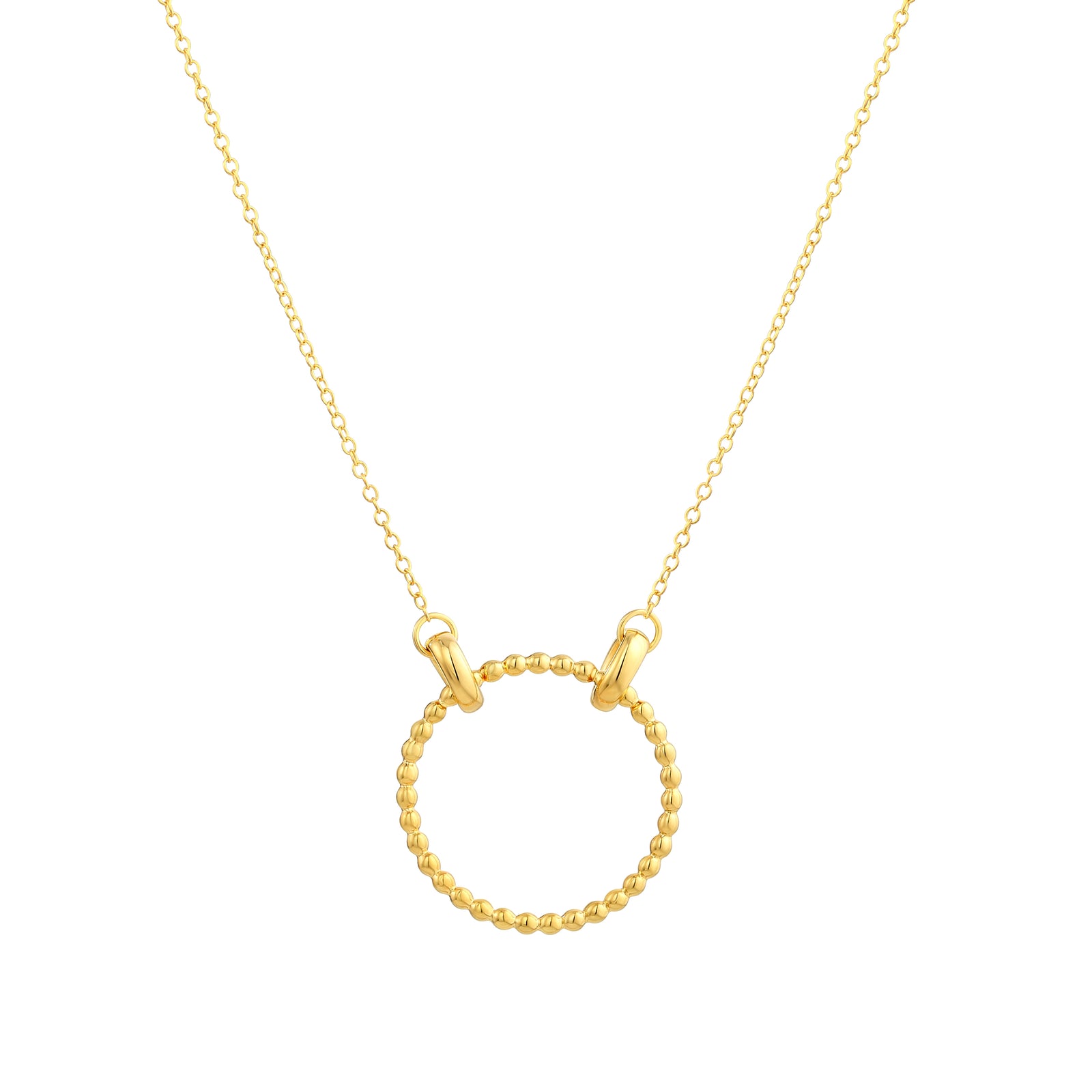 925 Sterling Silver with 14K Gold Plated Open Beaded Circle Necklace