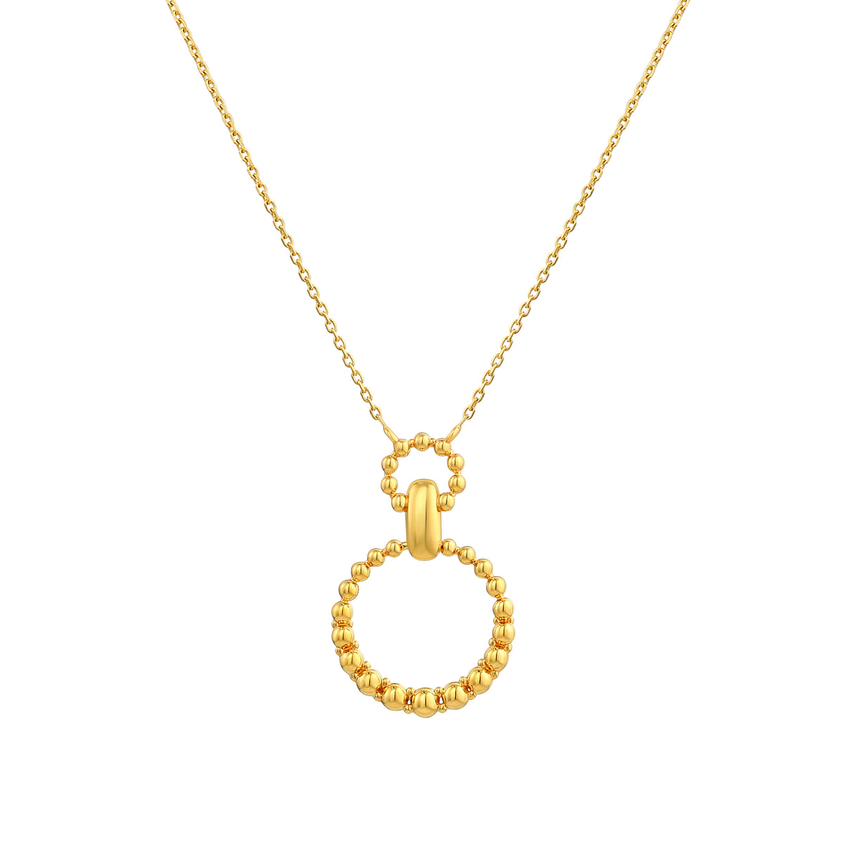 925 Sterling Silver with 14K Gold Plated Beaded Circles Pendant Necklace