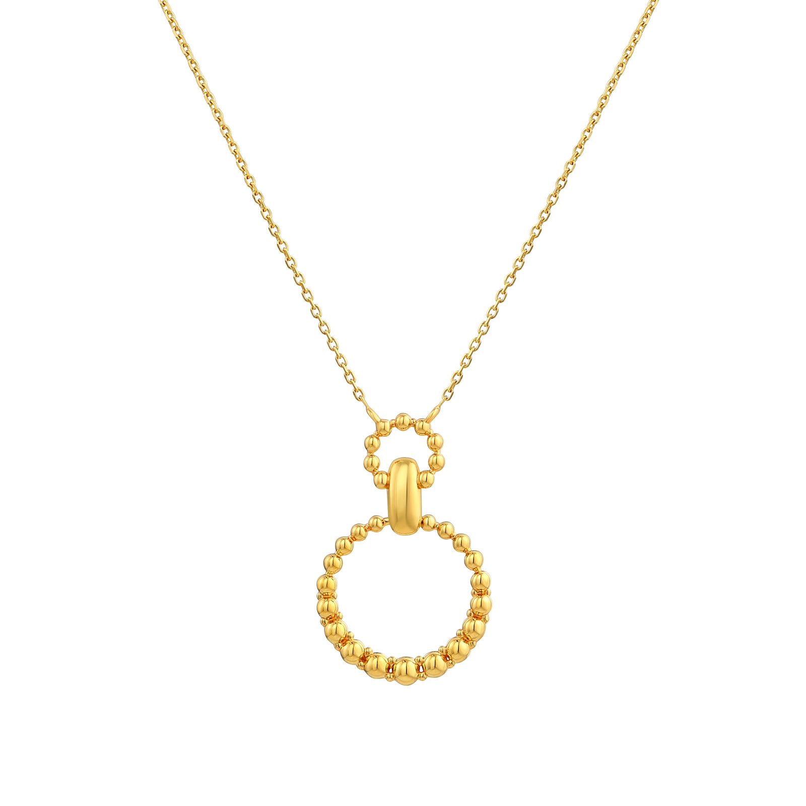 925 Sterling Silver with 14K Gold Plated Beaded Circles Pendant Necklace