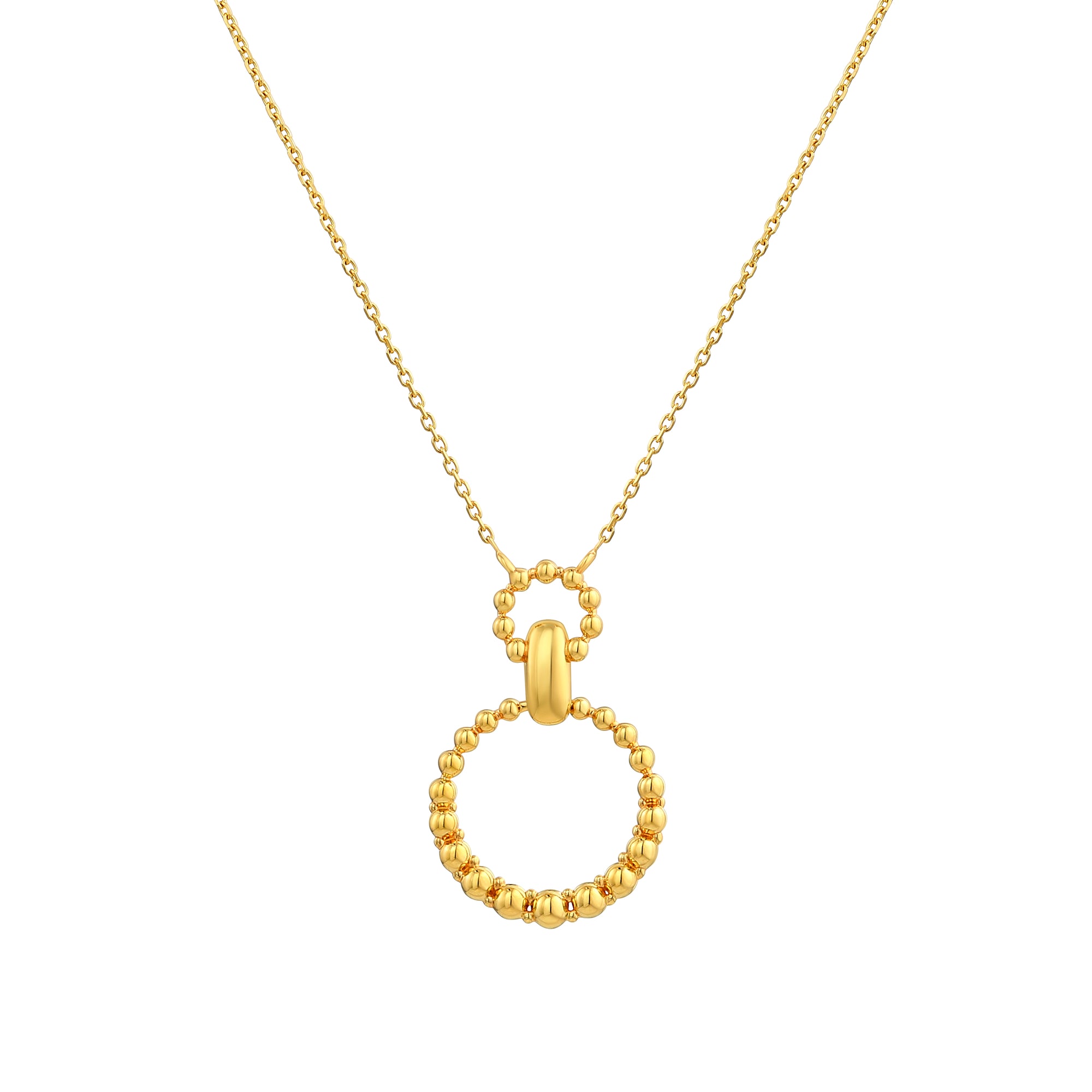 925 Sterling Silver with 14K Gold Plated Beaded Circles Pendant Necklace