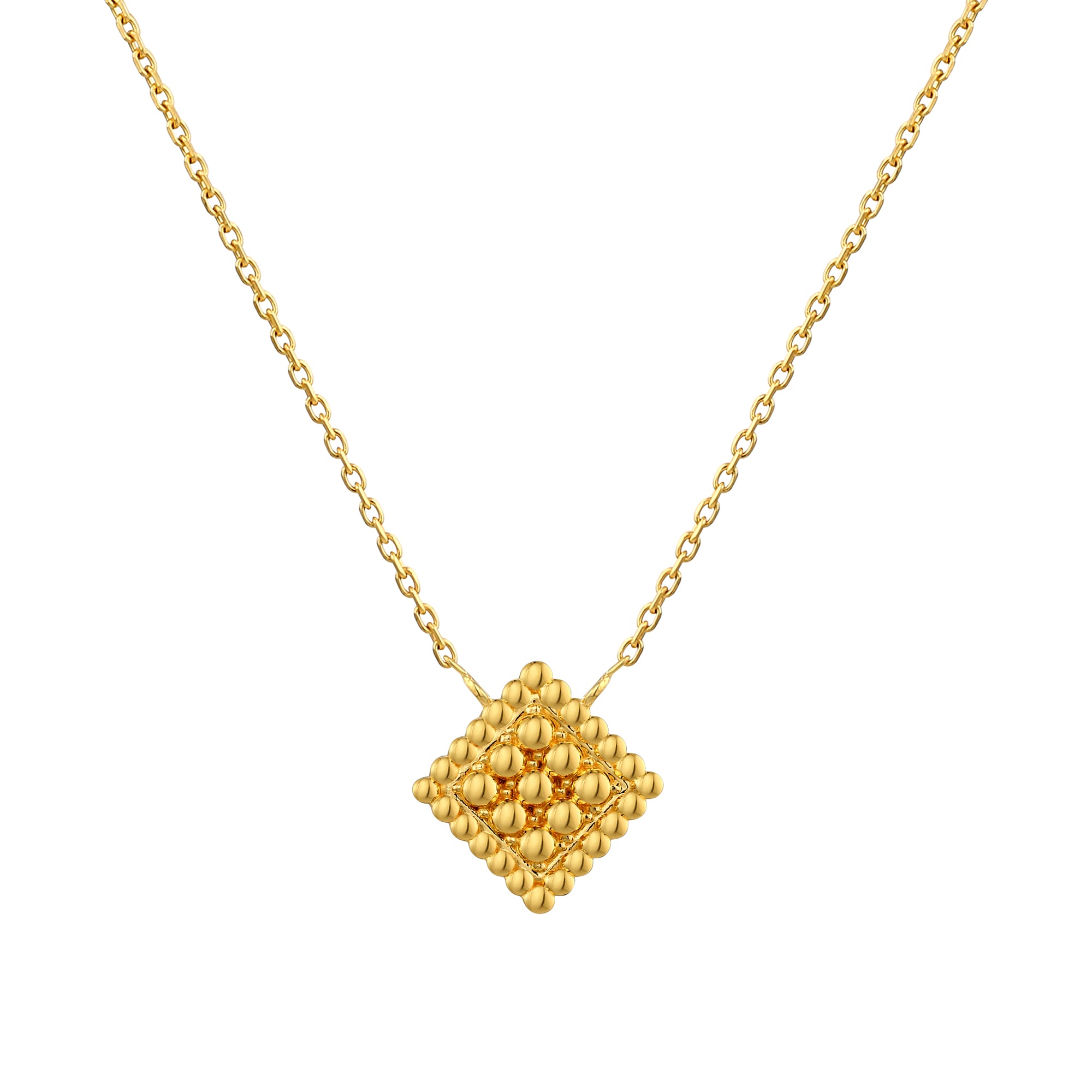 925 Sterling Silver with 14K Gold Plated Caviar Beaded Accents Sqaure Necklace