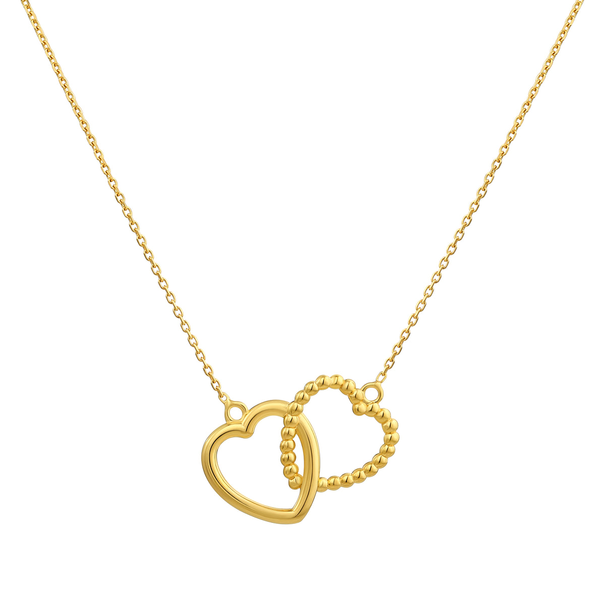 925 Sterling Silver with 14K Gold Plated Beaded Interlocked Hearts Necklace