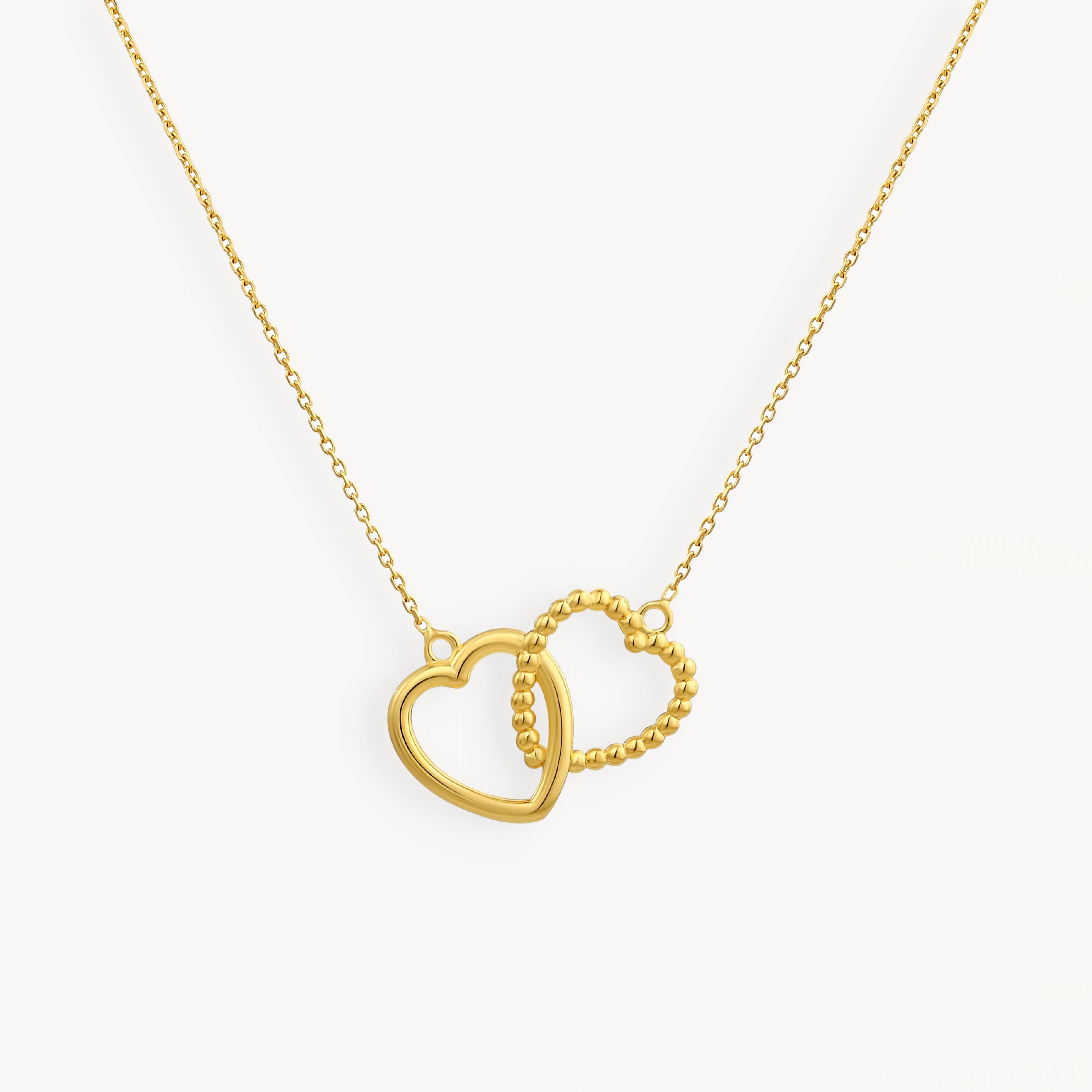 925 STERLING SILVER BEADED INTERLOCKED HEARTS NECKLACE