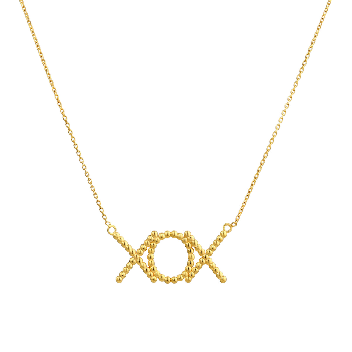 925 Sterling Silver with 14K Gold Plated Beaded Word XOX Necklace