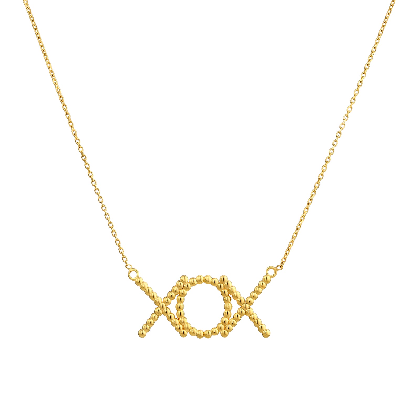 925 Sterling Silver with 14K Gold Plated Beaded Word XOX Necklace