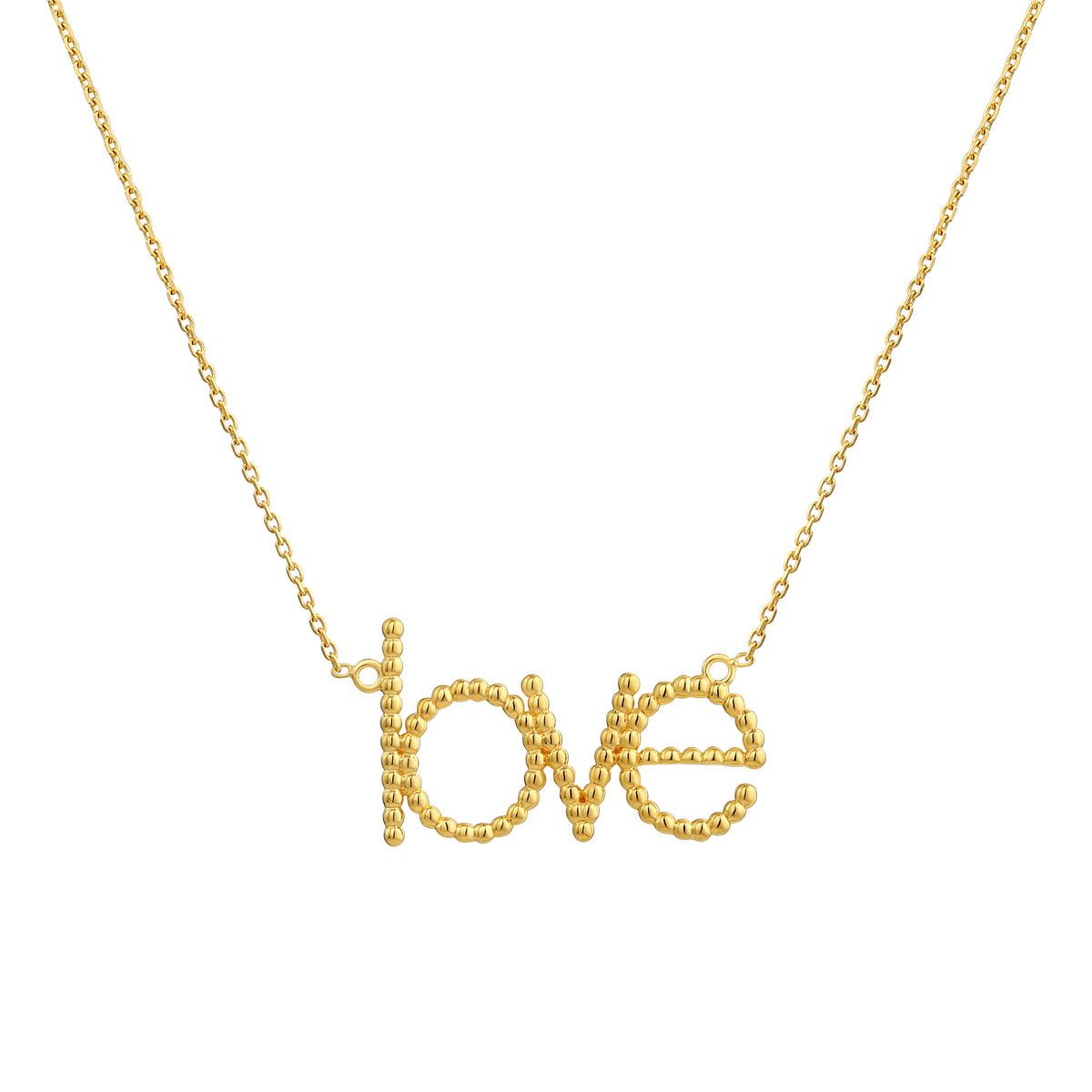 925 Sterling Silver with 14K Gold Plated Beaded Word Love Necklace