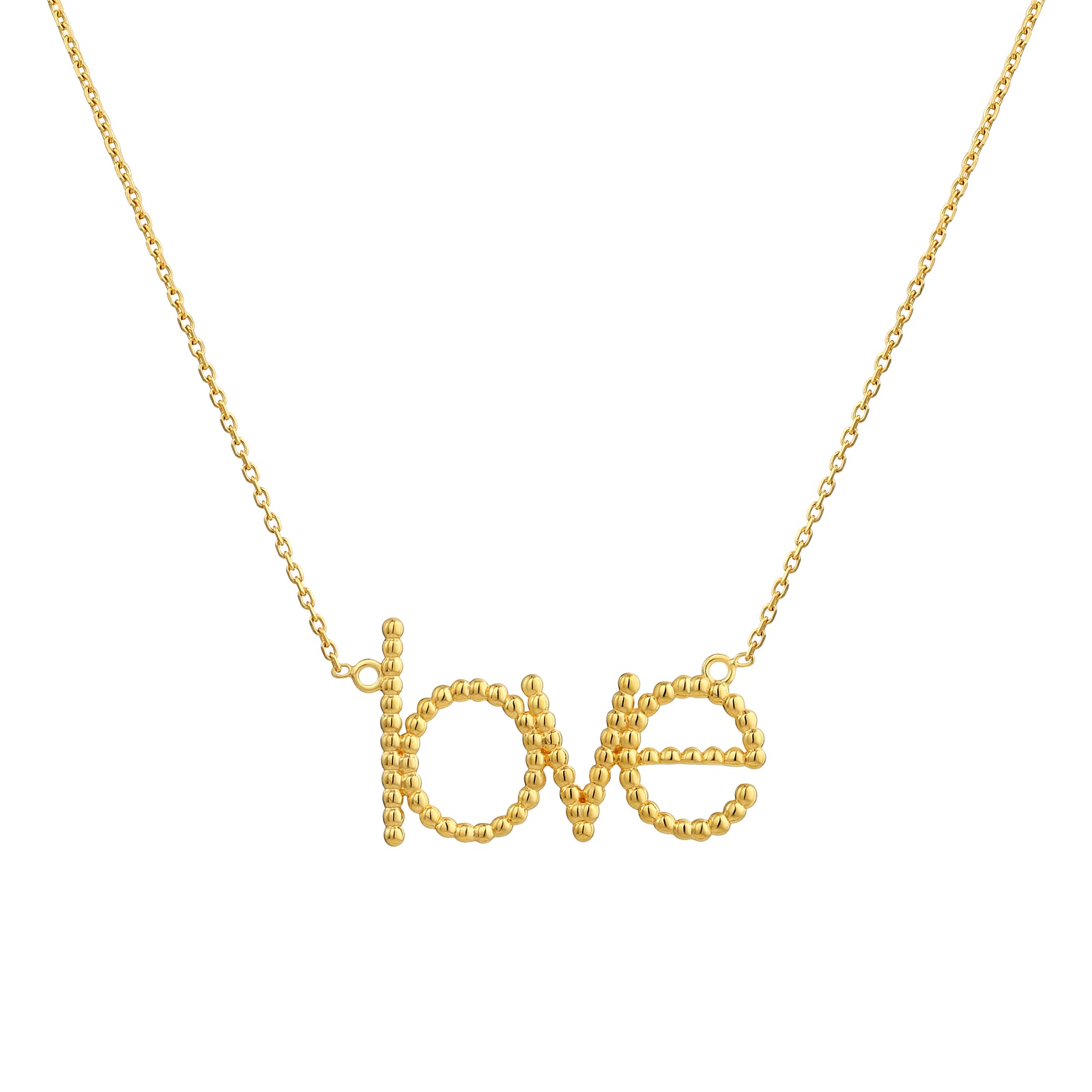 925 Sterling Silver with 14K Gold Plated Beaded Word Love Necklace