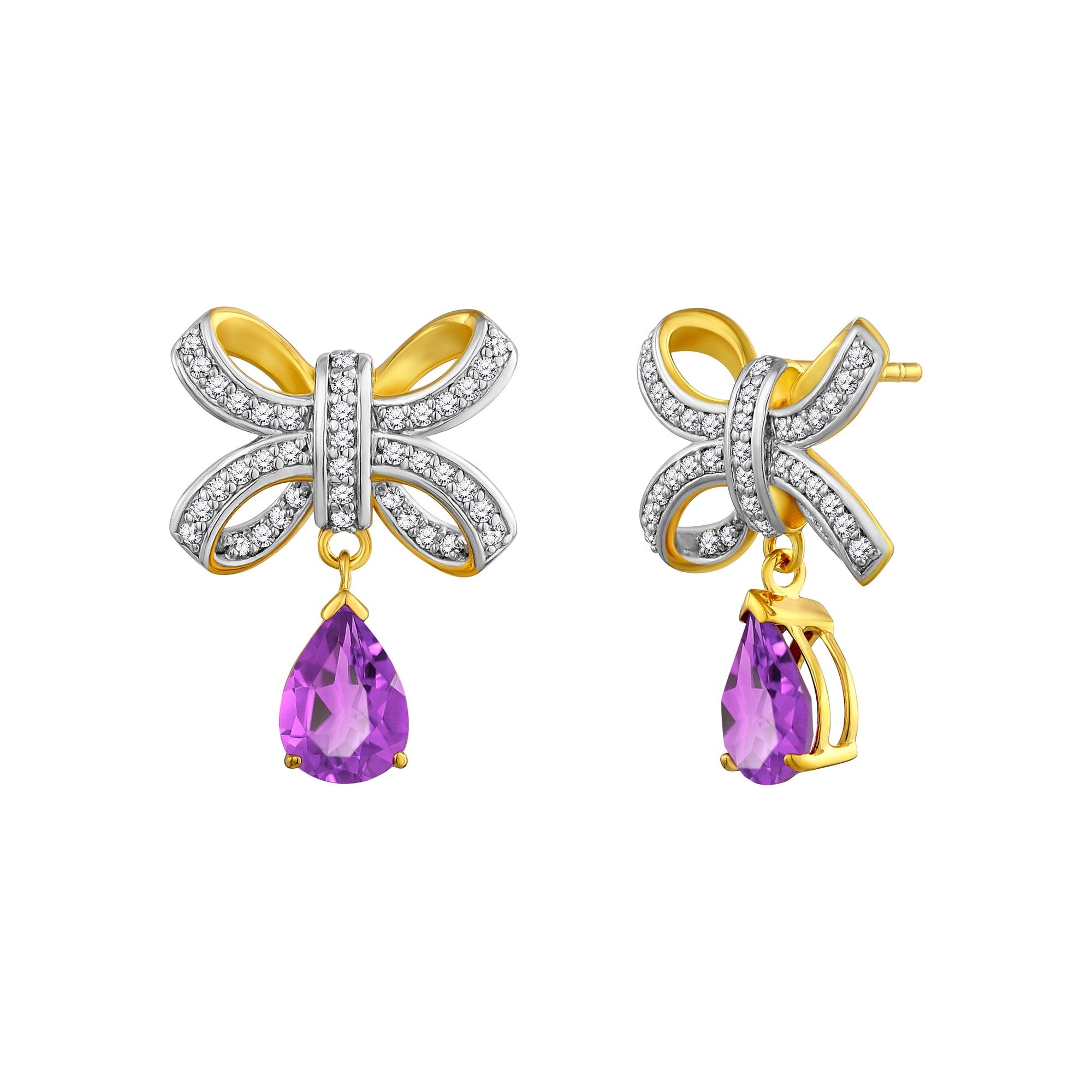 925 STERLING SILVER KNOT STUD EARRINGS WITH AMETHYST