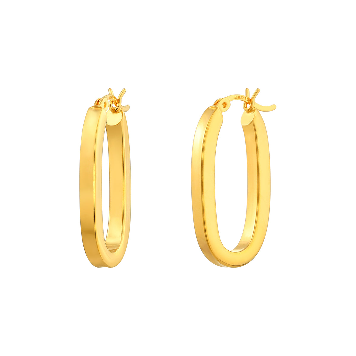 925 Sterling Silver with 14K Gold Plated Squared Oval Silhouette Hoop Earrings