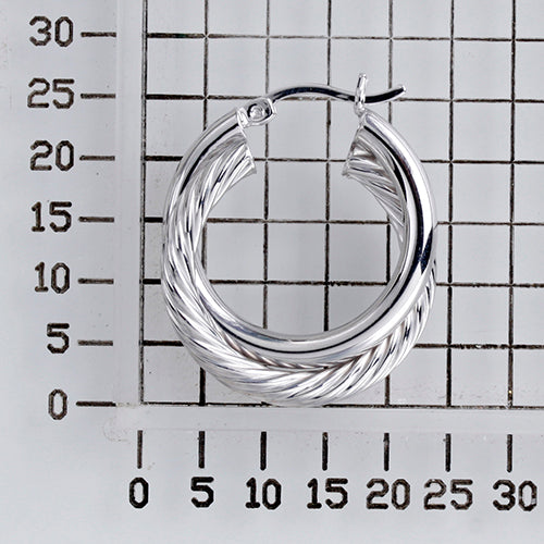 925 STERLING SILVER 25.0 MM. CROSSOVER CORRUGATE TUBE ROUND SHAPE HOOP EARRINGS 13400