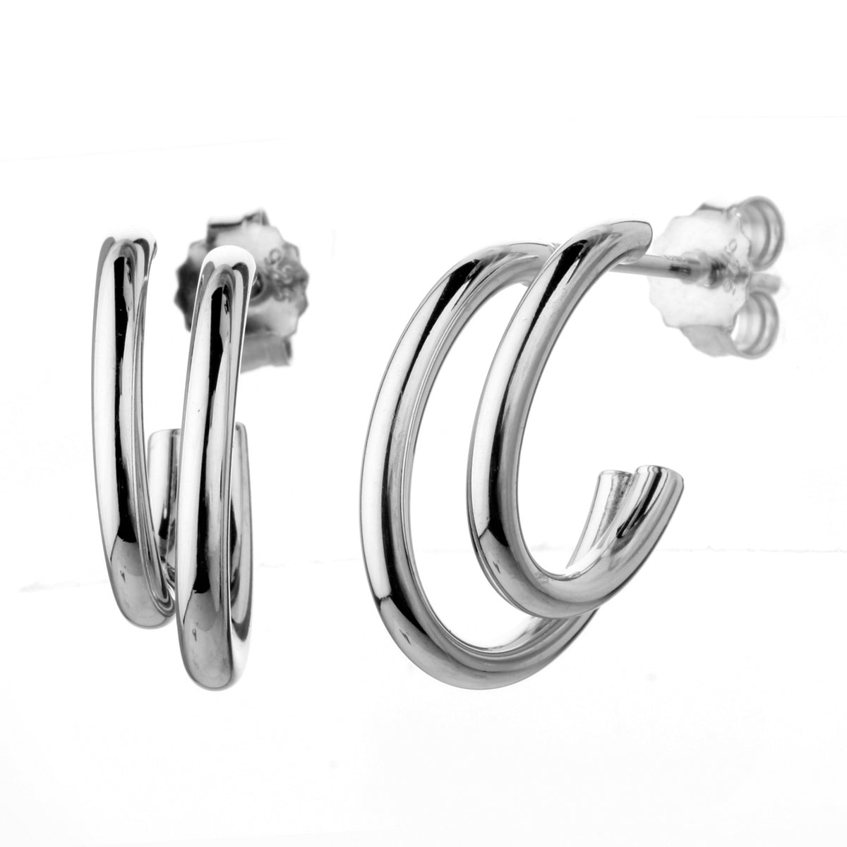 925 STERLING SILVER 20.0 MM. TWO LINE LAYERS TUBE EARRINGS WITH POST F14373
