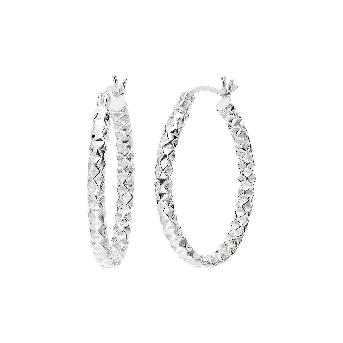 925 STERLING SILVER 25.0 MM. DIAMOND CUT TUBE OVAL SHAPE HOOP EARRINGS F14774