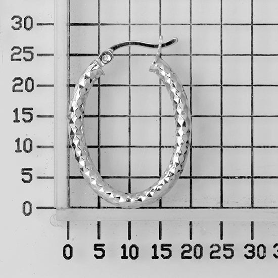925 STERLING SILVER 25.0 MM. DIAMOND CUT TUBE OVAL SHAPE HOOP EARRINGS F14774