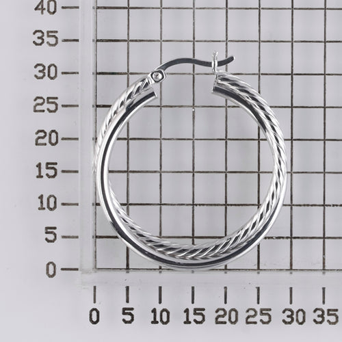 925 STERLING SILVER 30.0 MM. CROSSOVER CORRUGATE TUBE ROUND HOOP EARRINGS F14937