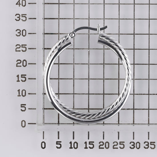 925 STERLING SILVER 30.0 MM. CROSSOVER CORRUGATE TUBE ROUND HOOP EARRINGS F14937