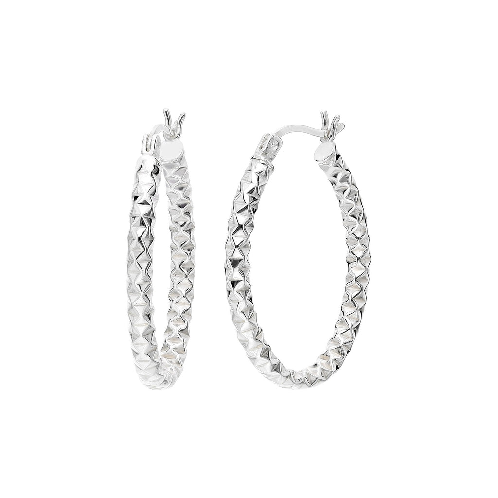 925 STERLING SILVER 30.0 MM. DIAMOND CUT TUBE OVAL SHAPE HOOP EARRINGS F15211