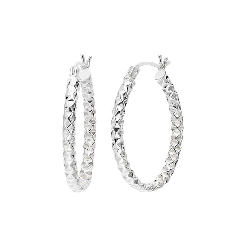 925 STERLING SILVER 30.0 MM. DIAMOND CUT TUBE OVAL SHAPE HOOP EARRINGS F15211