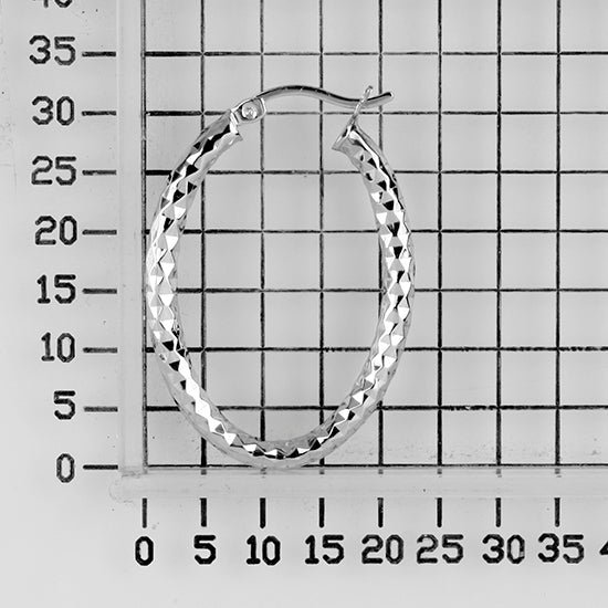 925 STERLING SILVER 30.0 MM. DIAMOND CUT TUBE OVAL SHAPE HOOP EARRINGS F15211