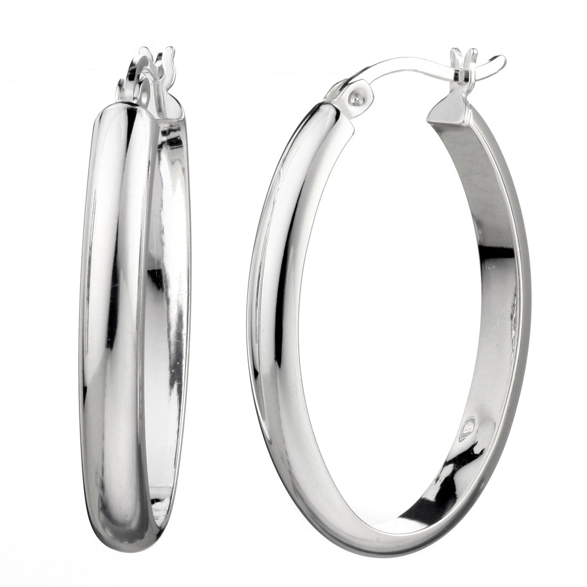 925 STERLING SILVER 25.0 MM. HALF ROUND TUBE OVAL SHAPE HOOP EARRINGS F16751