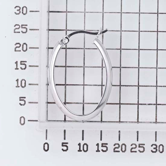 925 STERLING SILVER 25.0 MM. HALF ROUND TUBE OVAL SHAPE HOOP EARRINGS F16751