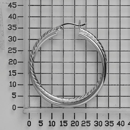925 STERLING SILVER 35.0 MM. CROSSOVER CORRUGATE TUBE ROUND HOOP EARRINGS F16968