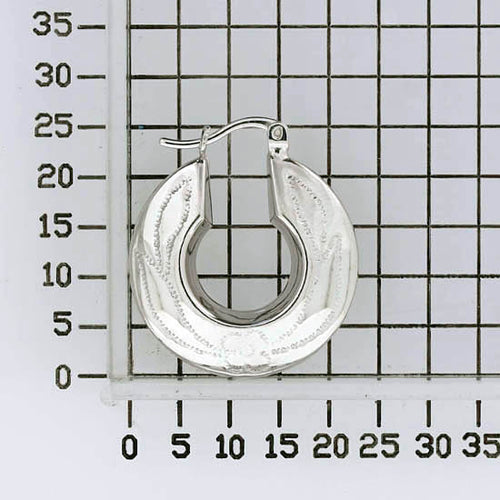 925 STERLING SILVER BACK TO BACK HALF FLAT DIAMOND CUT HOOP EARRINGS F17274