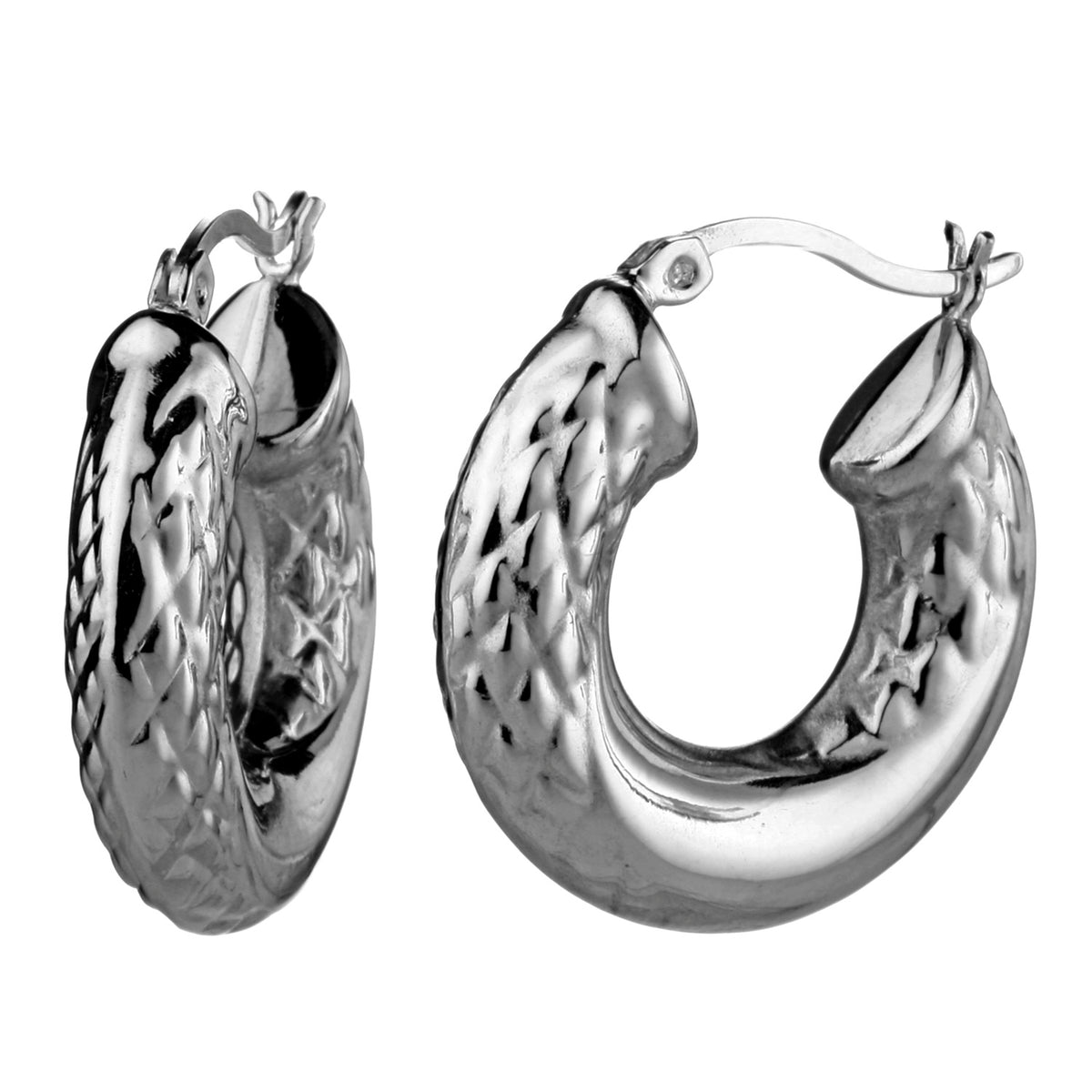 925 STERLING SILVER BACK TO BACK BOLD DIAMOND CUT PATTERN HOOP EARRINGS F17283