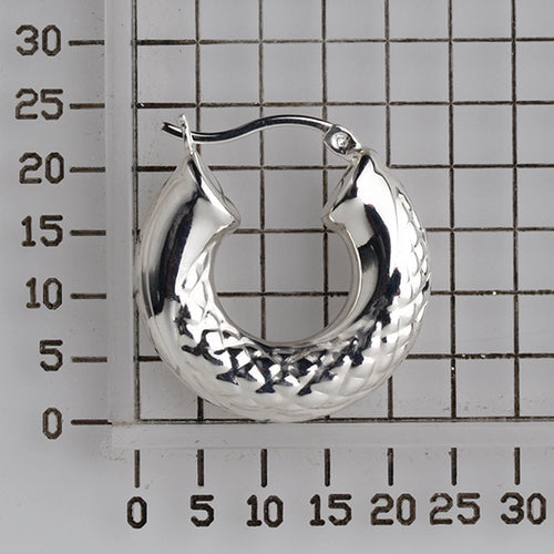 925 STERLING SILVER BACK TO BACK BOLD DIAMOND CUT PATTERN HOOP EARRINGS F17283