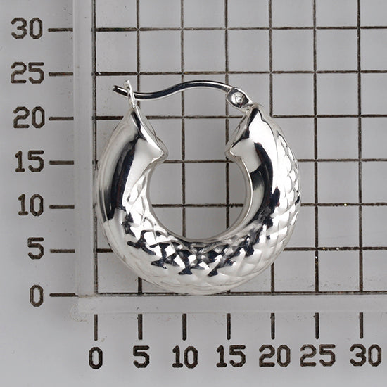 925 STERLING SILVER BACK TO BACK BOLD DIAMOND CUT PATTERN HOOP EARRINGS F17283