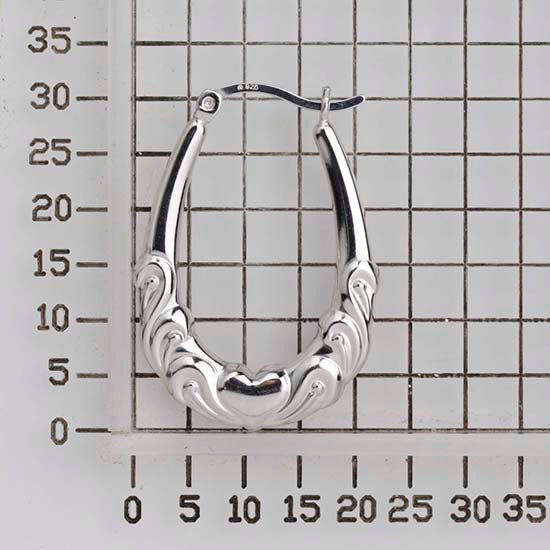 925 STERLING SILVER 30.0 MM. BACK TO BACK HEARTLY PATTERN CREOLE HOOP EARRINGS F17284