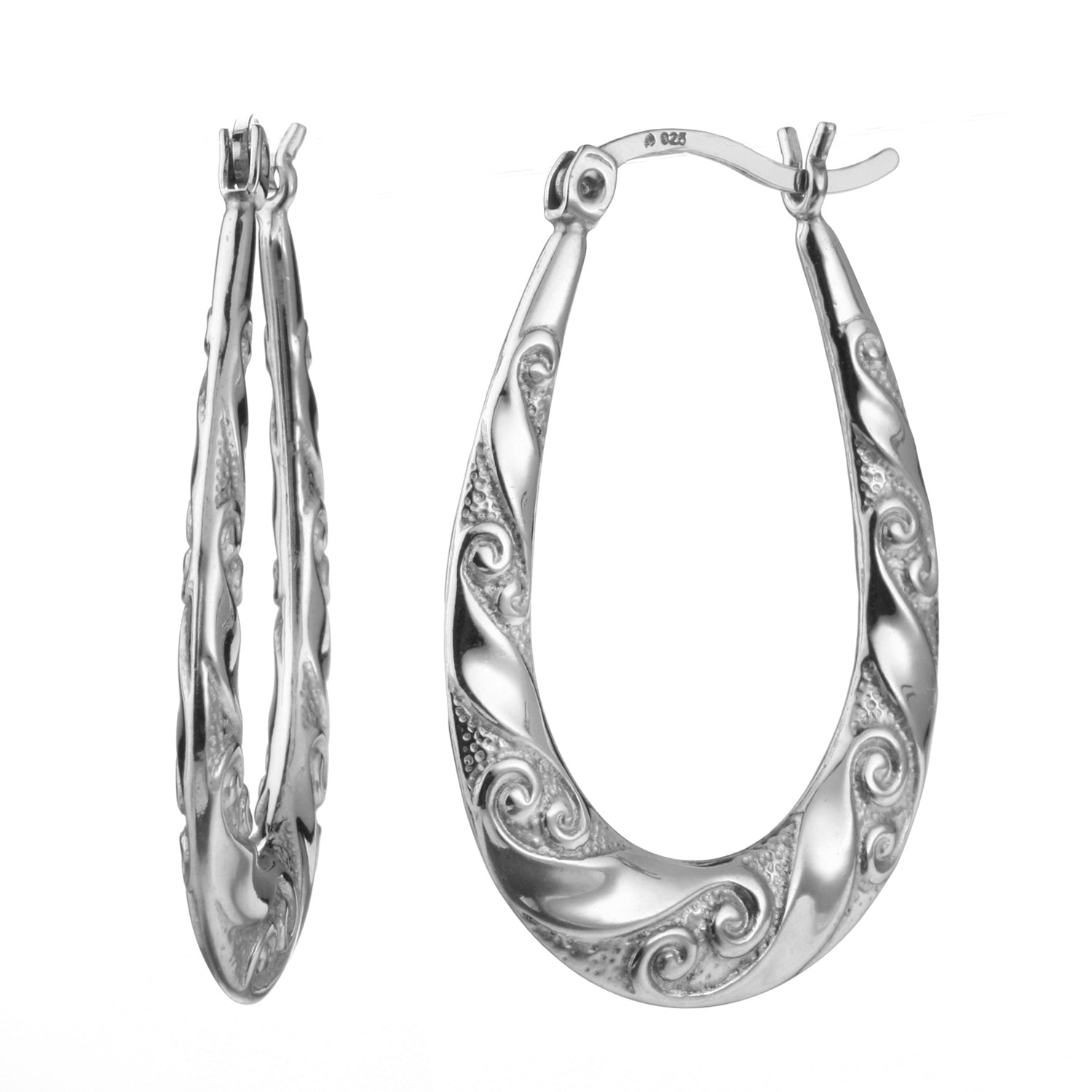 925 STERLING SILVER 30.0 MM. BACK TO BACK SPIRAL ON HOOP CREOLE EARRINGS F17286