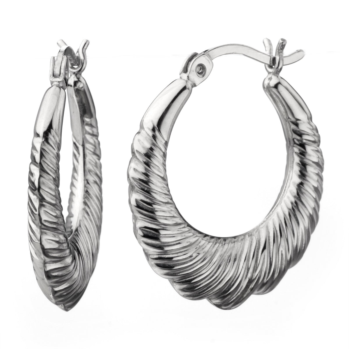 925 STERLING SILVER BACK TO BACK MODERN PLEATED PATTERN HOOP EARRINGS F17744