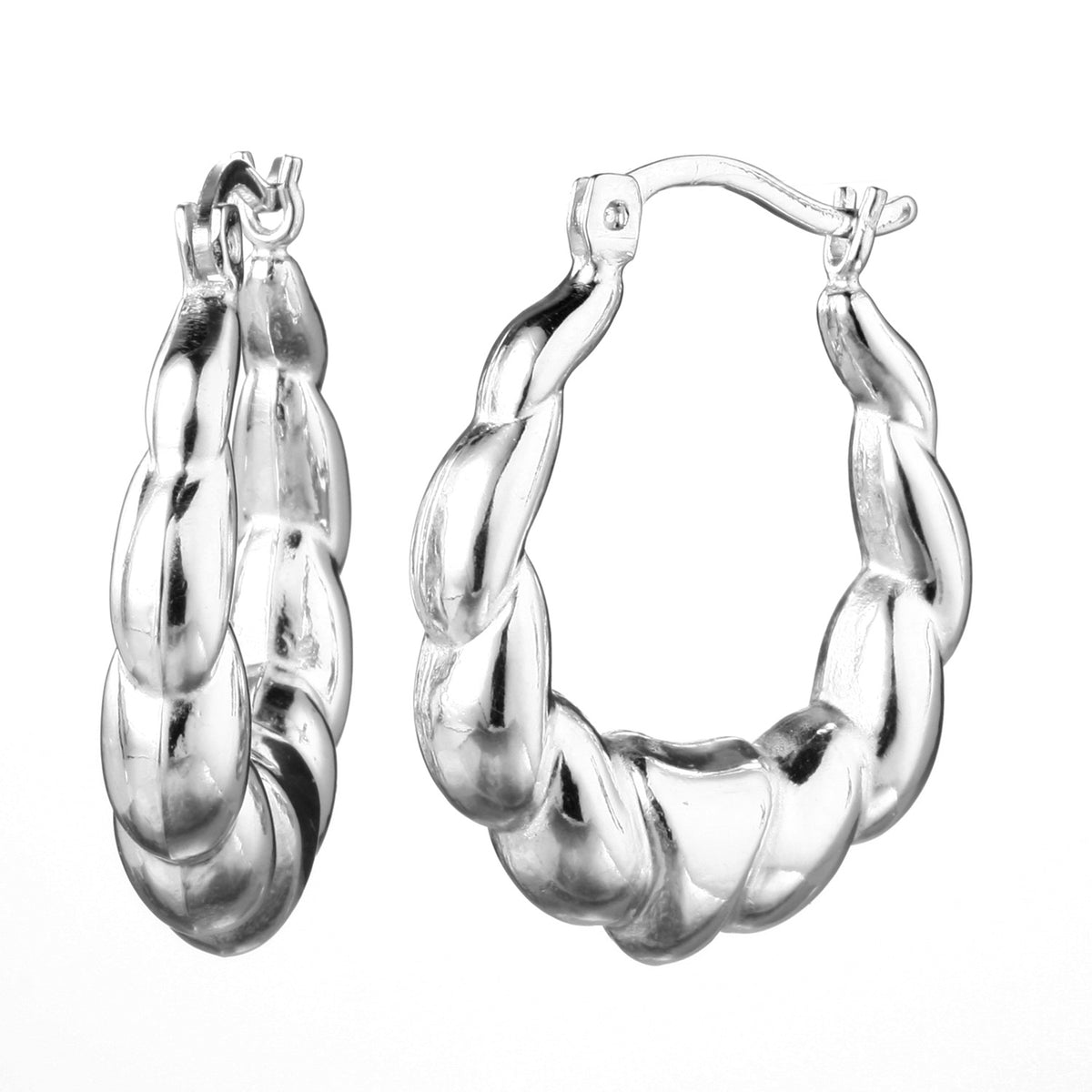 925 STERLING SILVER BACK TO BACK CROISSANT PATTERN HOOP EARRINGS F17746