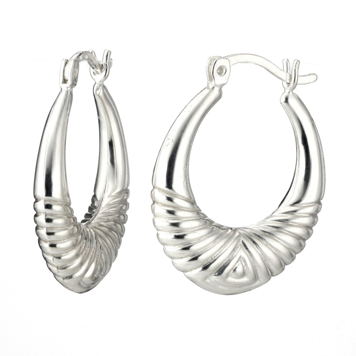 925 STERLING SILVER BACK TO BACK STRIPE PATTERN HOOP EARRINGS F17770